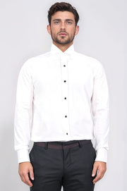 beyaz slim fit duble manşet ata yaka smokin gömlek